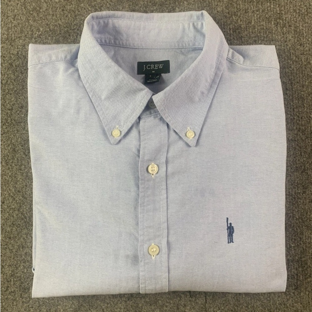 J Crew Mens 100% Cotton Long Sleeve Button Down Shirt Size L Blue